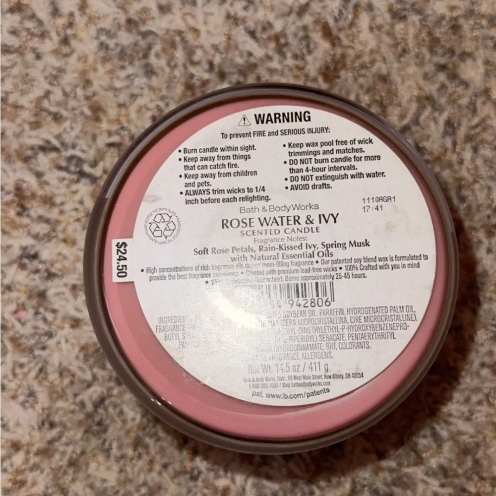 Bath & Body Works Rose Water & Ivy 3-Wick Candle - Picture 2 of 3